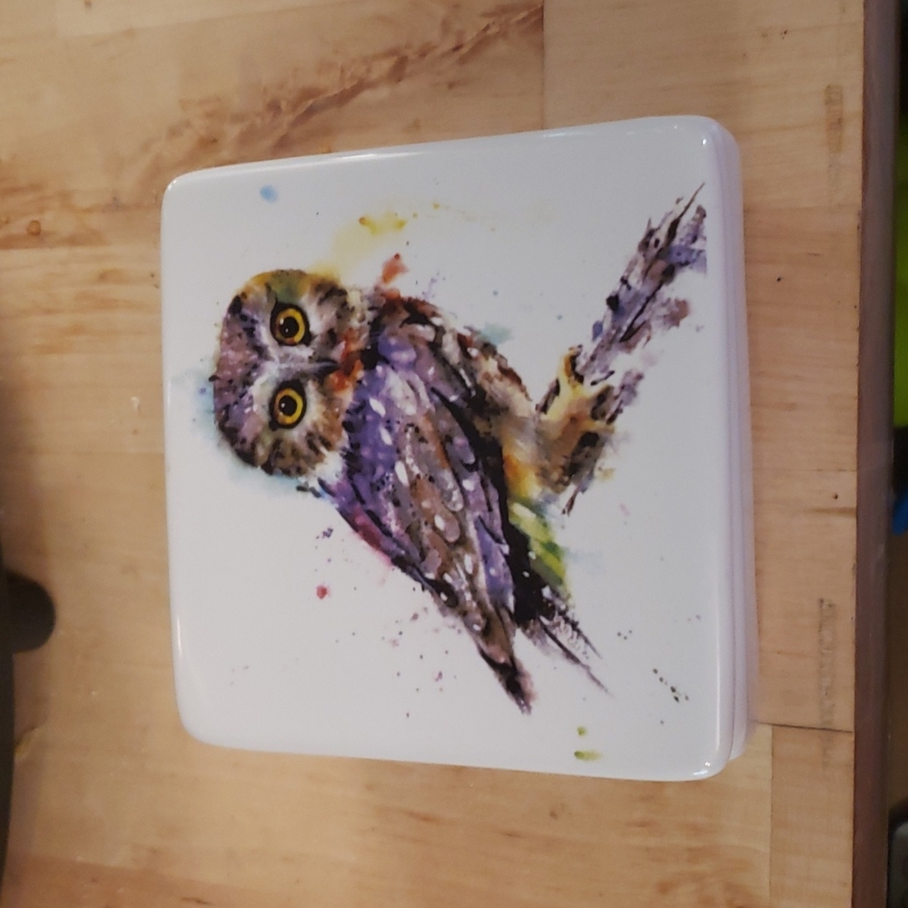 Owl trinket box. Colorful owl trinket box.4x4x4